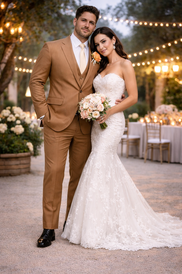 Men’s Rust Brown 2-Piece Wedding Suit – Modern Groom Suit for Fall, Outdoor and Formal Events
