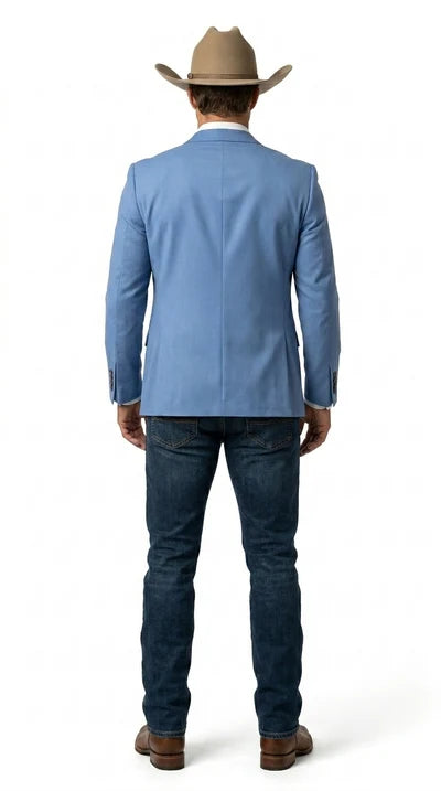 Mens Steel Blue Denim Color Western Blazer - Cowboy Jacket Country Look Matching Vest 2 Button Sport Coat