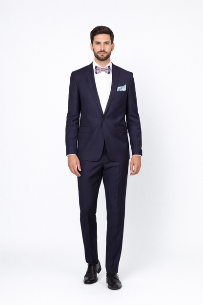 Men??s Slim Fit 100% Wool Suit by Rossiman Rossi ?? Peak Lapel Jacket & Plum Tapered Pants