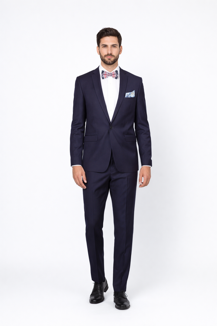 Men??s Slim Fit 100% Wool Suit by Rossiman Rossi ?? Peak Lapel Jacket & Plum Tapered Pants
