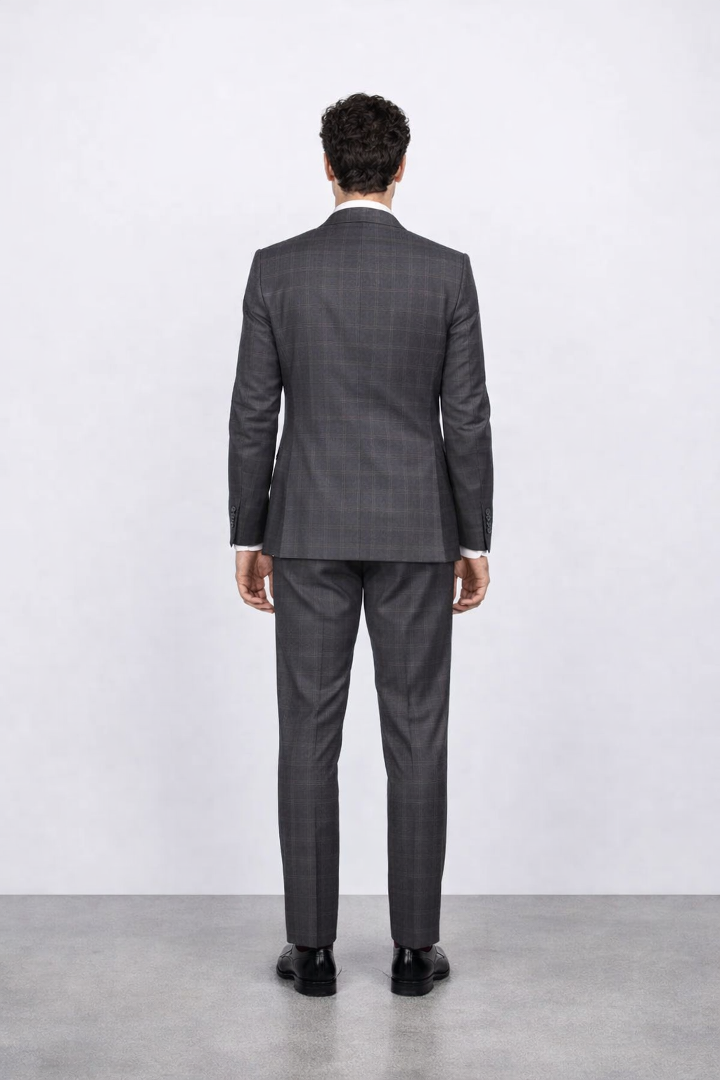 Mens Slim Fit Charcoal Plaid Suit by Rossiman Rossi 1-Button Jacket & Tapered Pants