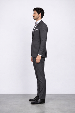 Mens Slim Fit Charcoal Plaid Suit by Rossiman Rossi 1-Button Jacket & Tapered Pants