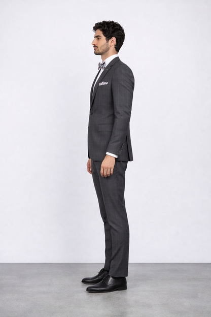 Mens Slim Fit Charcoal Plaid Suit by Rossiman Rossi 1-Button Jacket & Tapered Pants