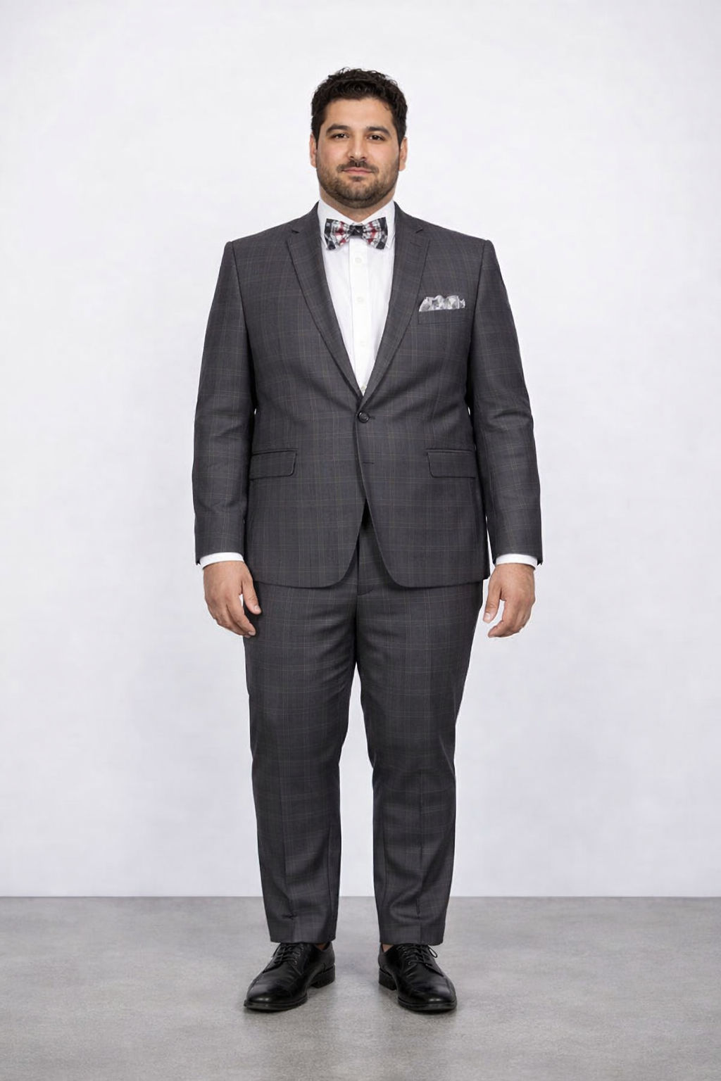 Mens Slim Fit Charcoal Plaid Suit by Rossiman Rossi 1-Button Jacket & Tapered Pants