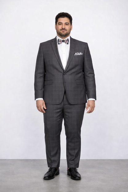 Mens Slim Fit Charcoal Plaid Suit by Rossiman Rossi 1-Button Jacket & Tapered Pants