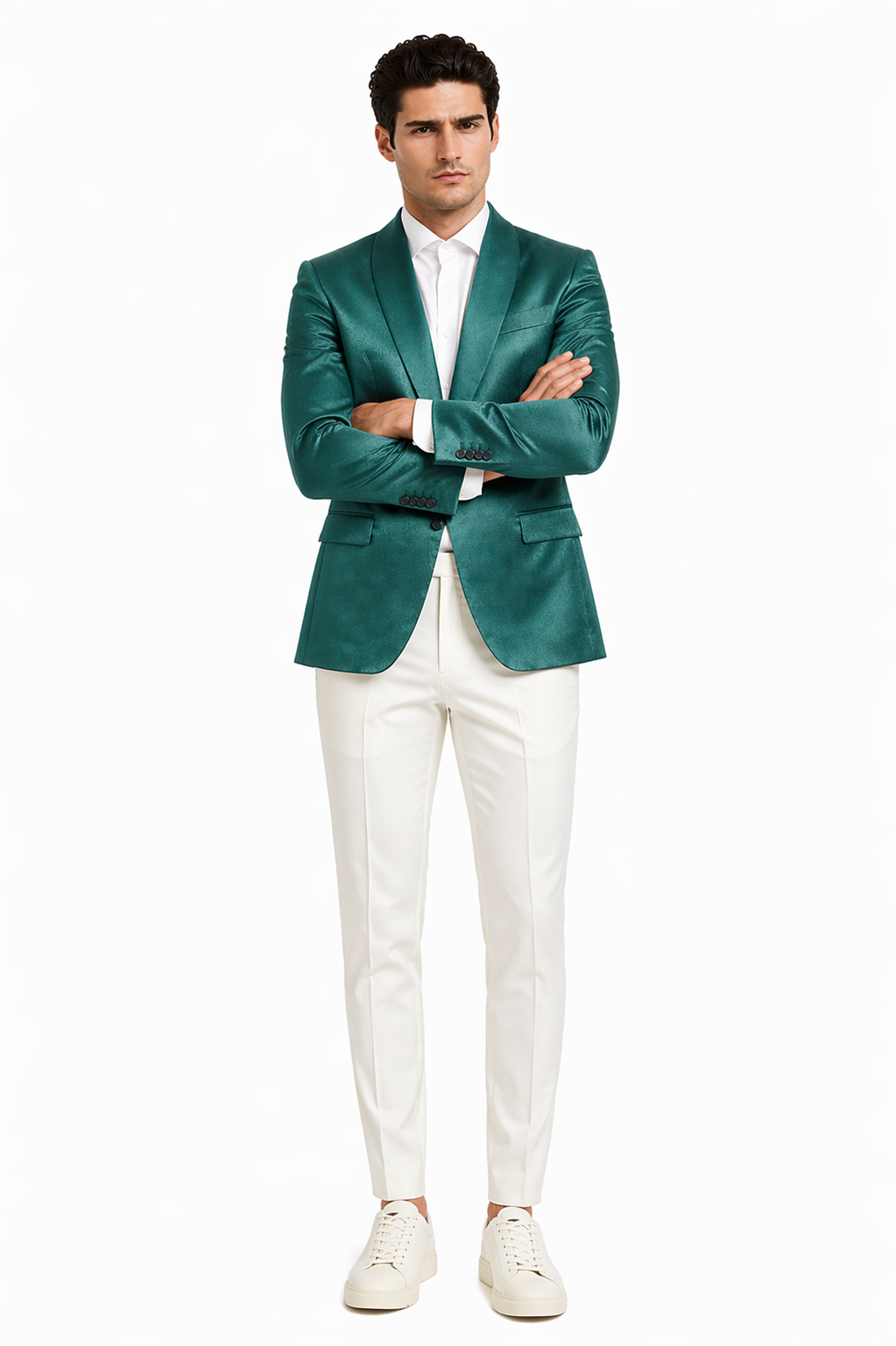 Mens Teal Green Floral Jacquard Blazer  Slim Fit Tuxedo Jacket for Weddings, Proms, and Parties