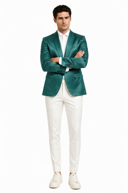 Mens Teal Green Floral Jacquard Blazer  Slim Fit Tuxedo Jacket for Weddings, Proms, and Parties