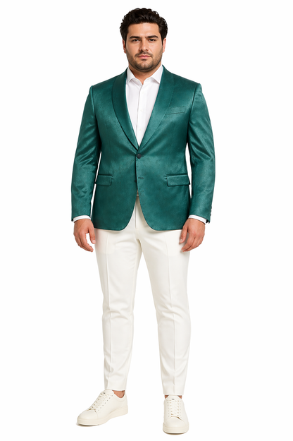 Mens Teal Green Floral Jacquard Blazer  Slim Fit Tuxedo Jacket for Weddings, Proms, and Parties
