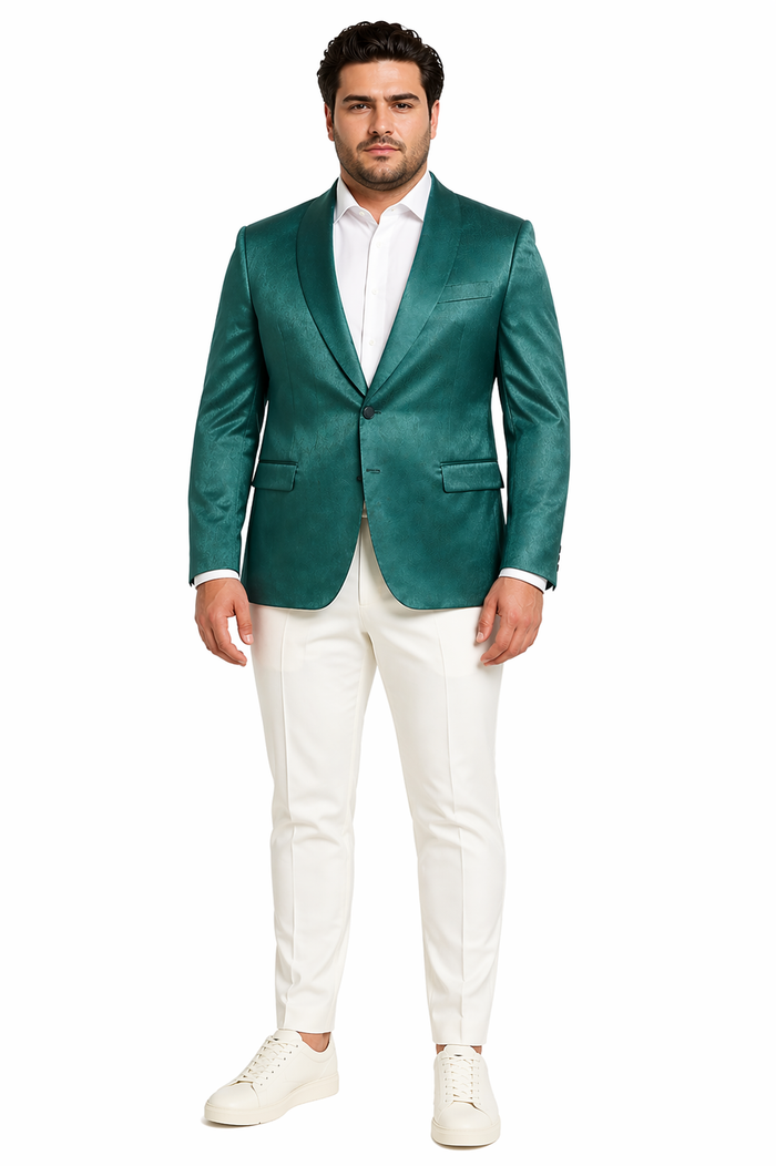 Mens Teal Green Floral Jacquard Blazer  Slim Fit Tuxedo Jacket for Weddings, Proms, and Parties