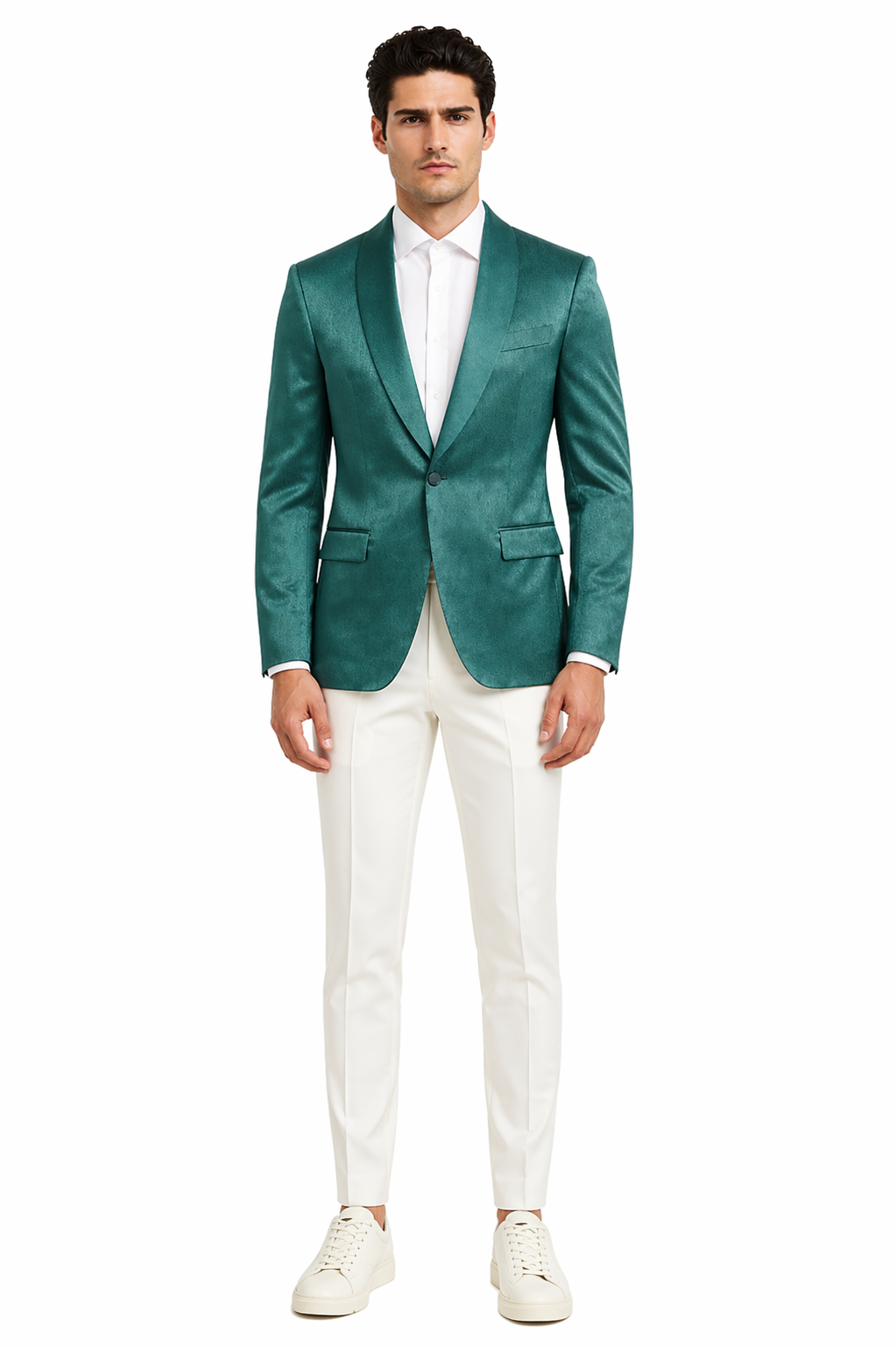 Mens Teal Green Floral Jacquard Blazer  Slim Fit Tuxedo Jacket for Weddings, Proms, and Parties