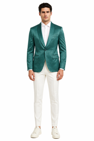 Mens Teal Green Floral Jacquard Blazer  Slim Fit Tuxedo Jacket for Weddings, Proms, and Parties