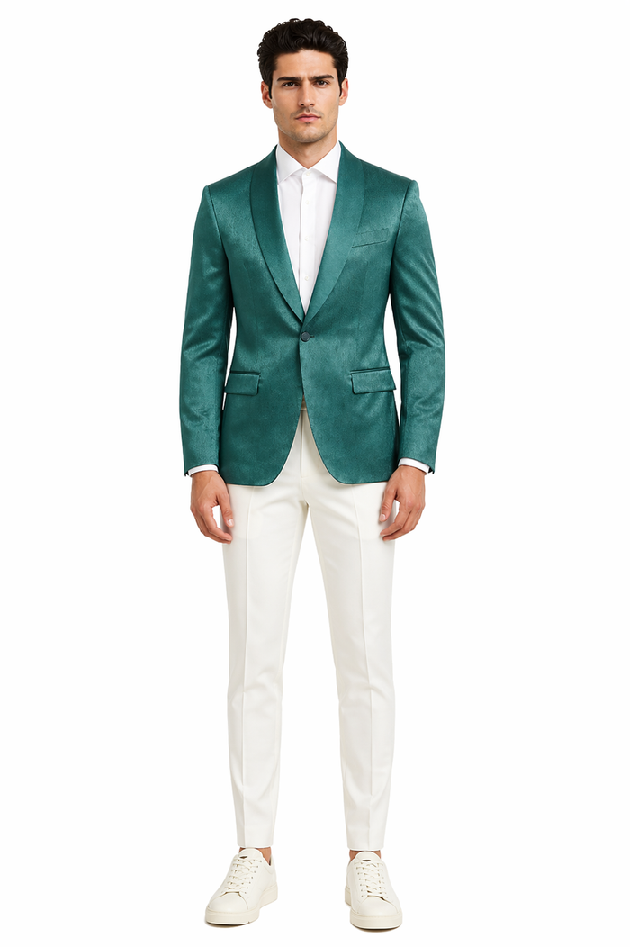 Mens Teal Green Floral Jacquard Blazer  Slim Fit Tuxedo Jacket for Weddings, Proms, and Parties