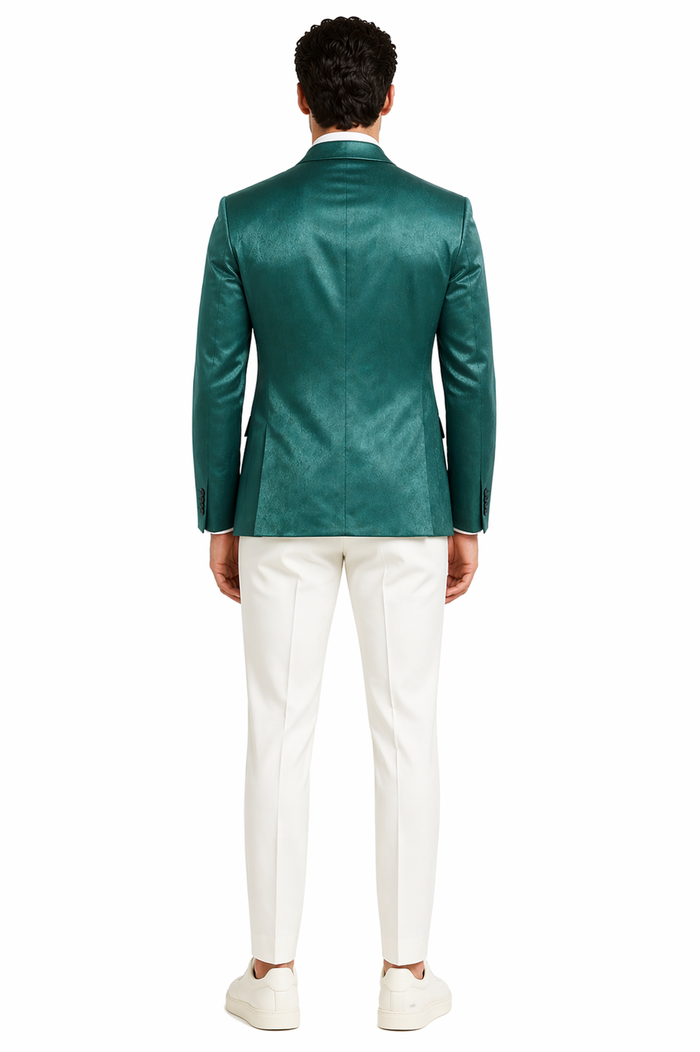 Mens Teal Green Floral Jacquard Blazer  Slim Fit Tuxedo Jacket for Weddings, Proms, and Parties