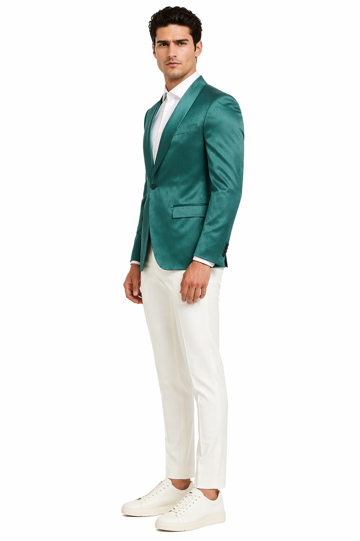 Mens Teal Green Floral Jacquard Blazer  Slim Fit Tuxedo Jacket for Weddings, Proms, and Parties