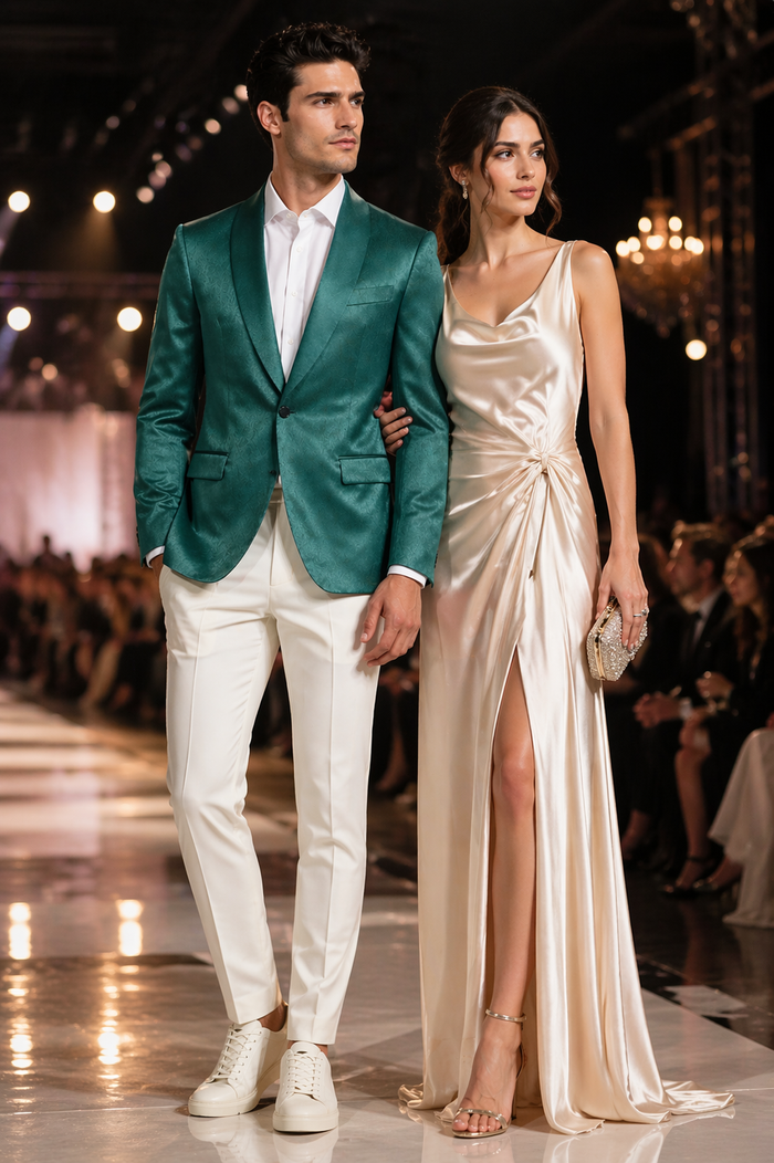 Mens Teal Green Floral Jacquard Blazer  Slim Fit Tuxedo Jacket for Weddings, Proms, and Parties