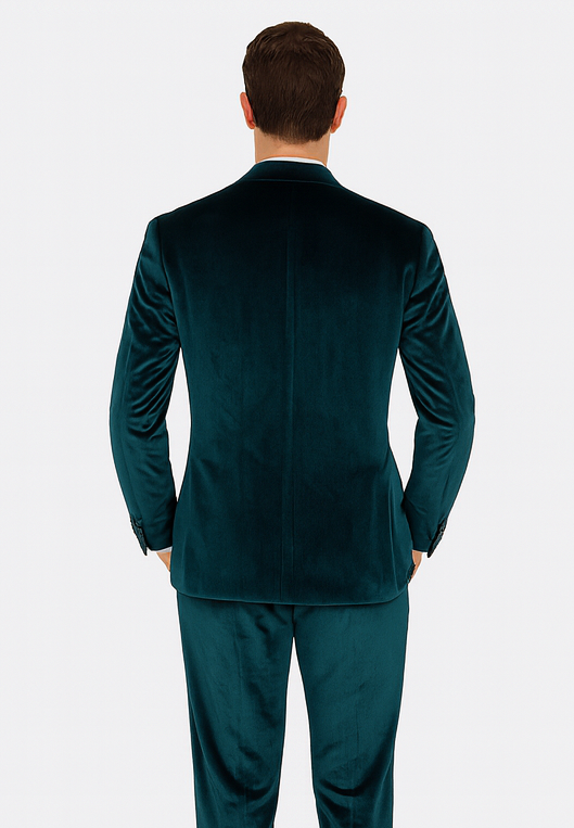 Tazzio Mens Teal Velvet Blazer & Trousers  Slim Fit 2-Piece Tuxedo Look
