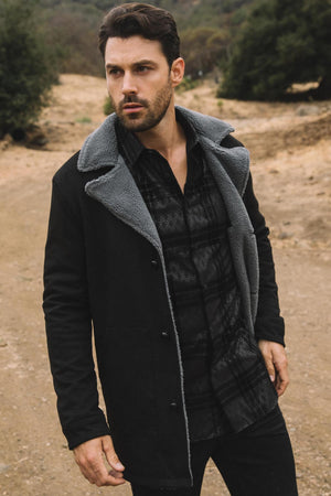 Men’s Black Faux Suede Western Overcoat – Longline Cowboy Style Jacket