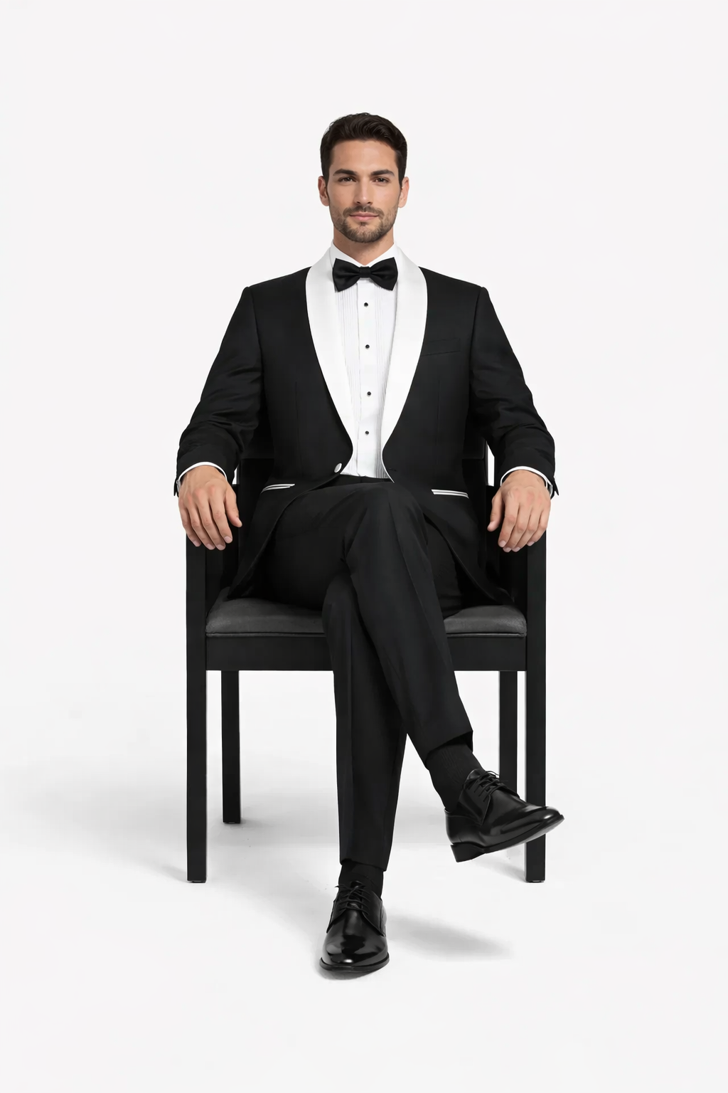 Mens 1 Button Contrast Shawl Tuxedo in Black & White