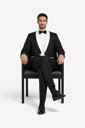Mens 1 Button Contrast Shawl Tuxedo in Black & White