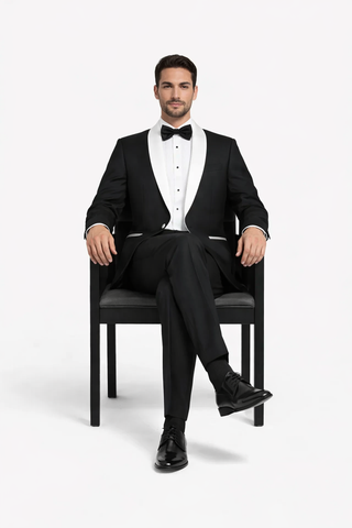Mens 1 Button Contrast Shawl Tuxedo in Black & White