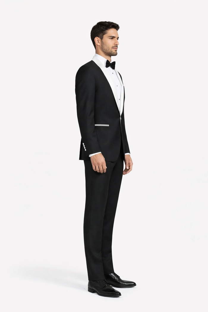 Mens 1 Button Contrast Shawl Tuxedo in Black & White
