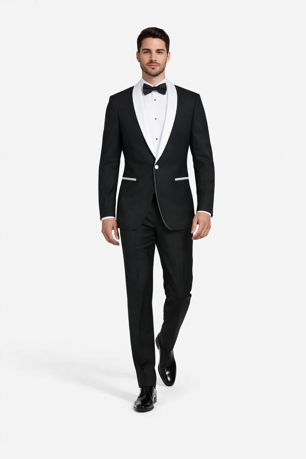 Mens 1 Button Contrast Shawl Tuxedo in Black & White