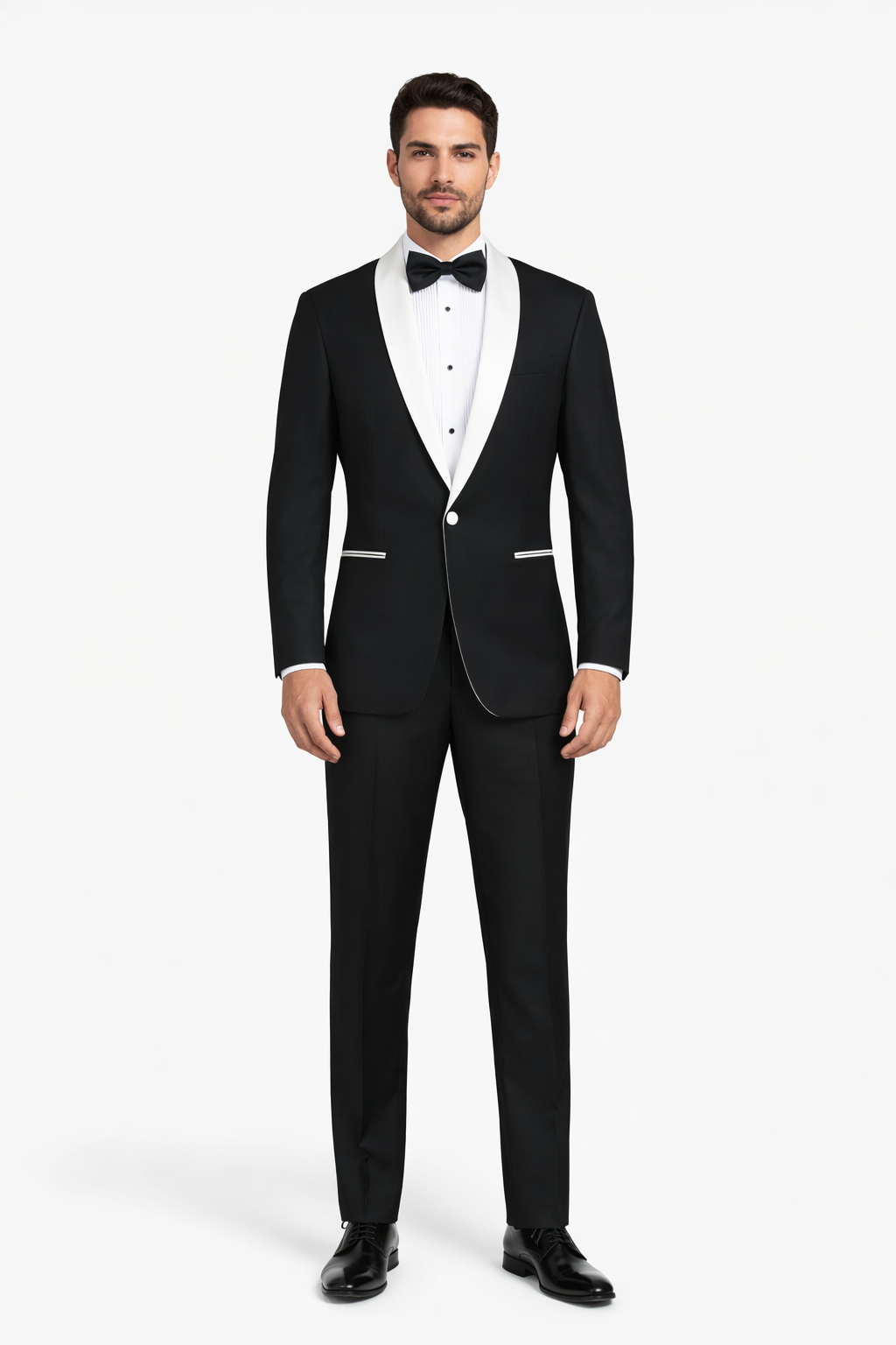 Mens 1 Button Contrast Shawl Tuxedo in Black & White