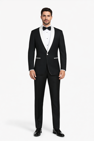 Mens 1 Button Contrast Shawl Tuxedo in Black & White