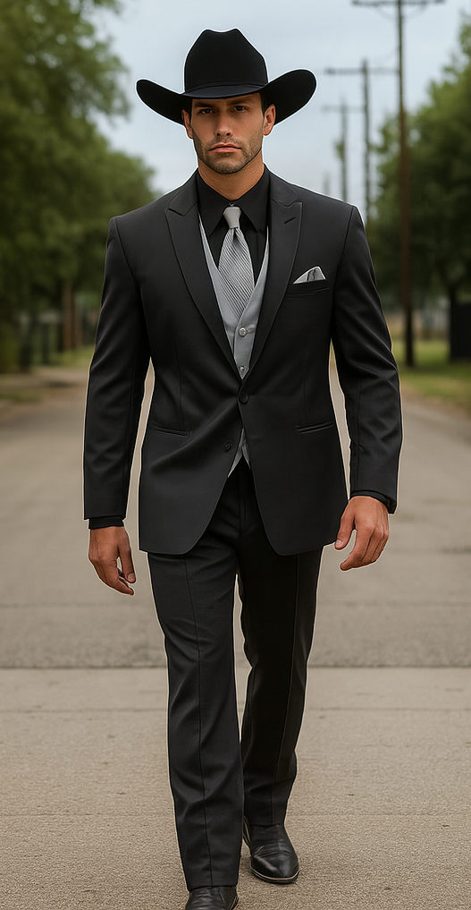 Mens 1 Button Peak Lapel in Grey Cowboy Suit - Country Wedding Suits
