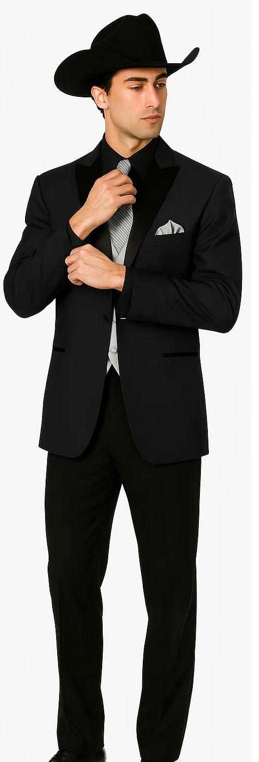 Mens 1 Button Peak Lapel in Grey Cowboy Suit - Country Wedding Suits