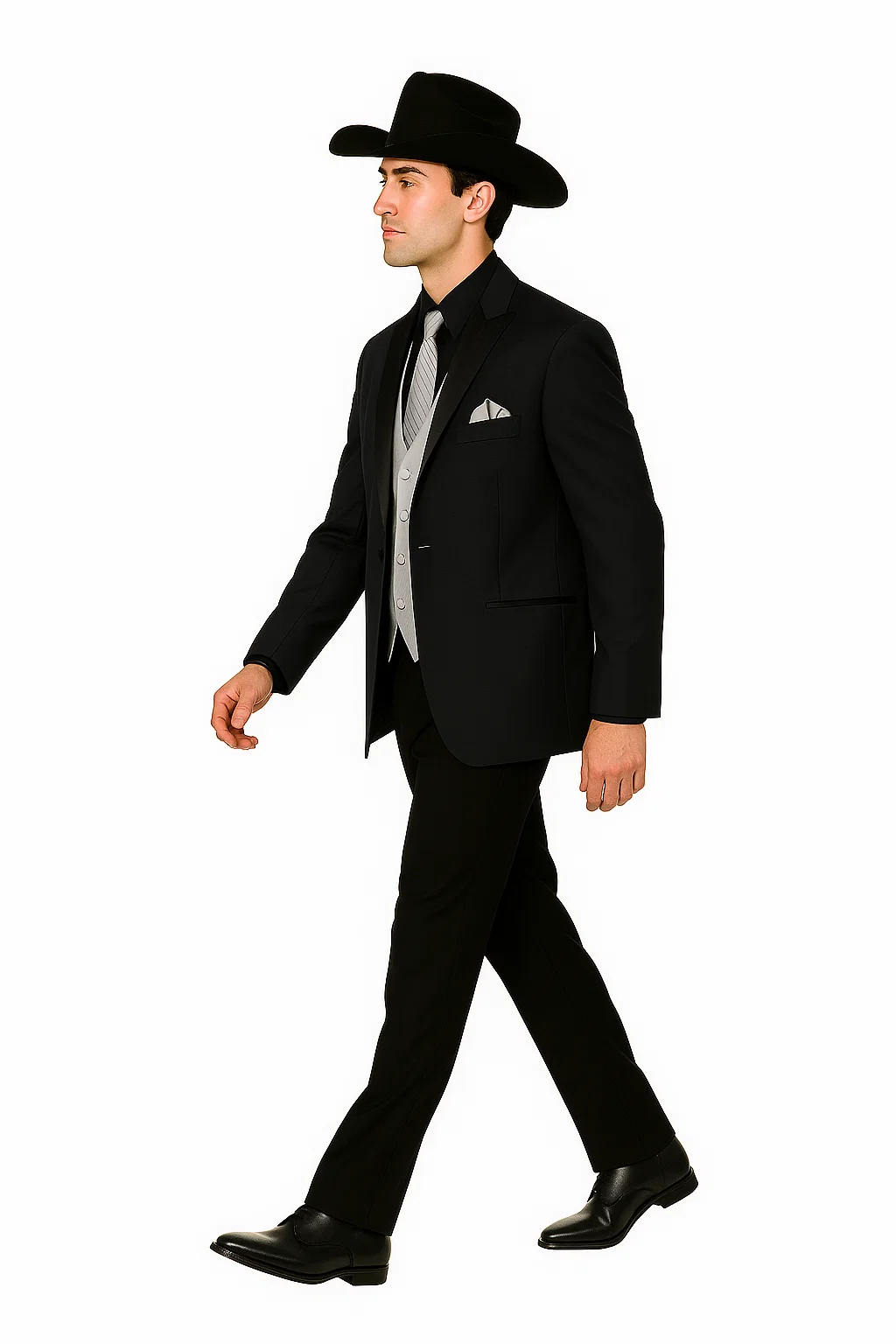 Mens 1 Button Peak Lapel in Grey Cowboy Suit - Country Wedding Suits