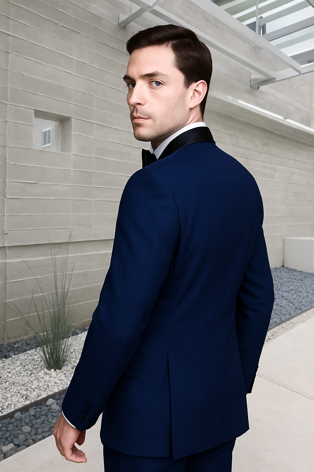 Mens 1 Button Shawl Lapel Vested Wool Wedding - Prom Tuxedo in Sapphire Blue - Mens Slim Fitted Tuxedo