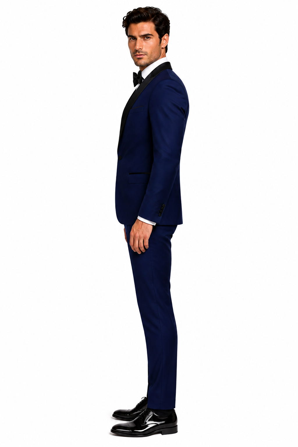 Men's 1 Button Shawl Lapel Vested Wool Wedding - Prom Tuxedo in Sapphire Blue - Men's Slim Fitted Tuxedo
