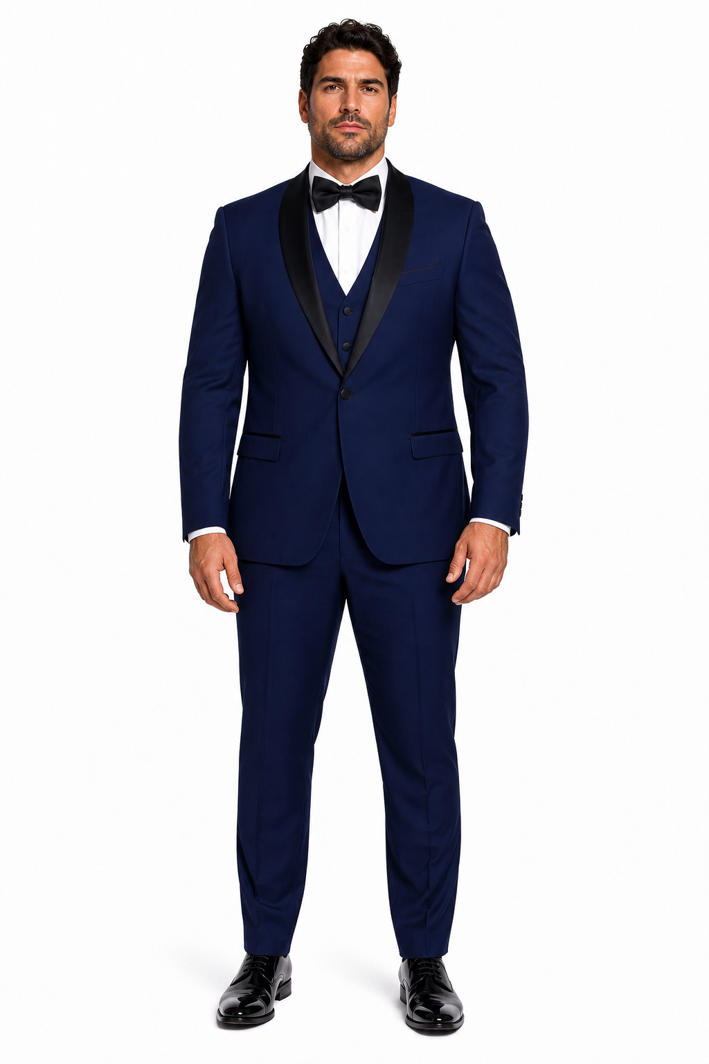 Men's 1 Button Shawl Lapel Vested Wool Wedding - Prom Tuxedo in Sapphire Blue - Men's Slim Fitted Tuxedo