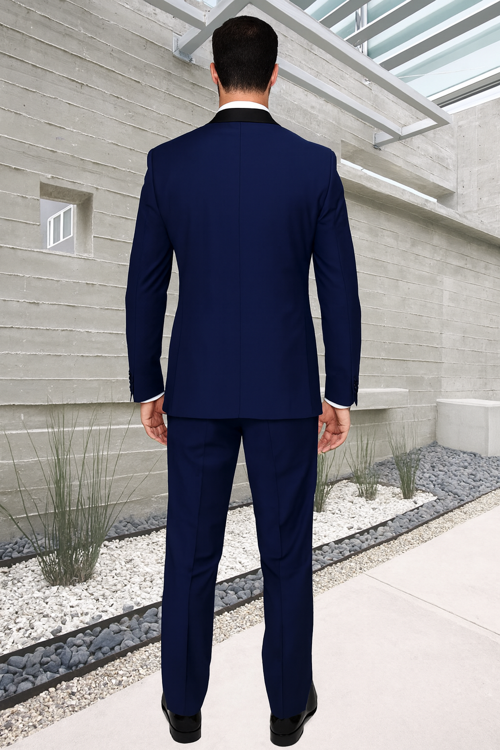 Mens 1 Button Shawl Lapel Vested Wool Wedding - Prom Tuxedo in Sapphire Blue - Mens Slim Fitted Tuxedo