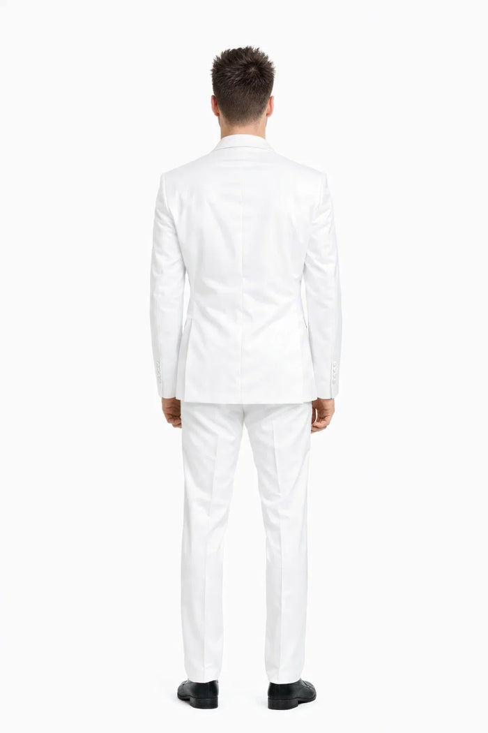 Mens 1 Button Shawl Lapel Vested Wool Tuxedo in White - Mens Slim Fitted Tuxedo