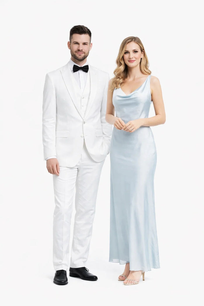 Mens 1 Button Shawl Lapel Vested Wool Tuxedo in White - Mens Slim Fitted Tuxedo