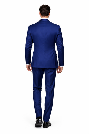 Mens 1 Button Shawl Lapel Vested Wool Wedding - Prom Tuxedo in Bright Sapphire Blue - Mens Slim Fitted Tuxedo