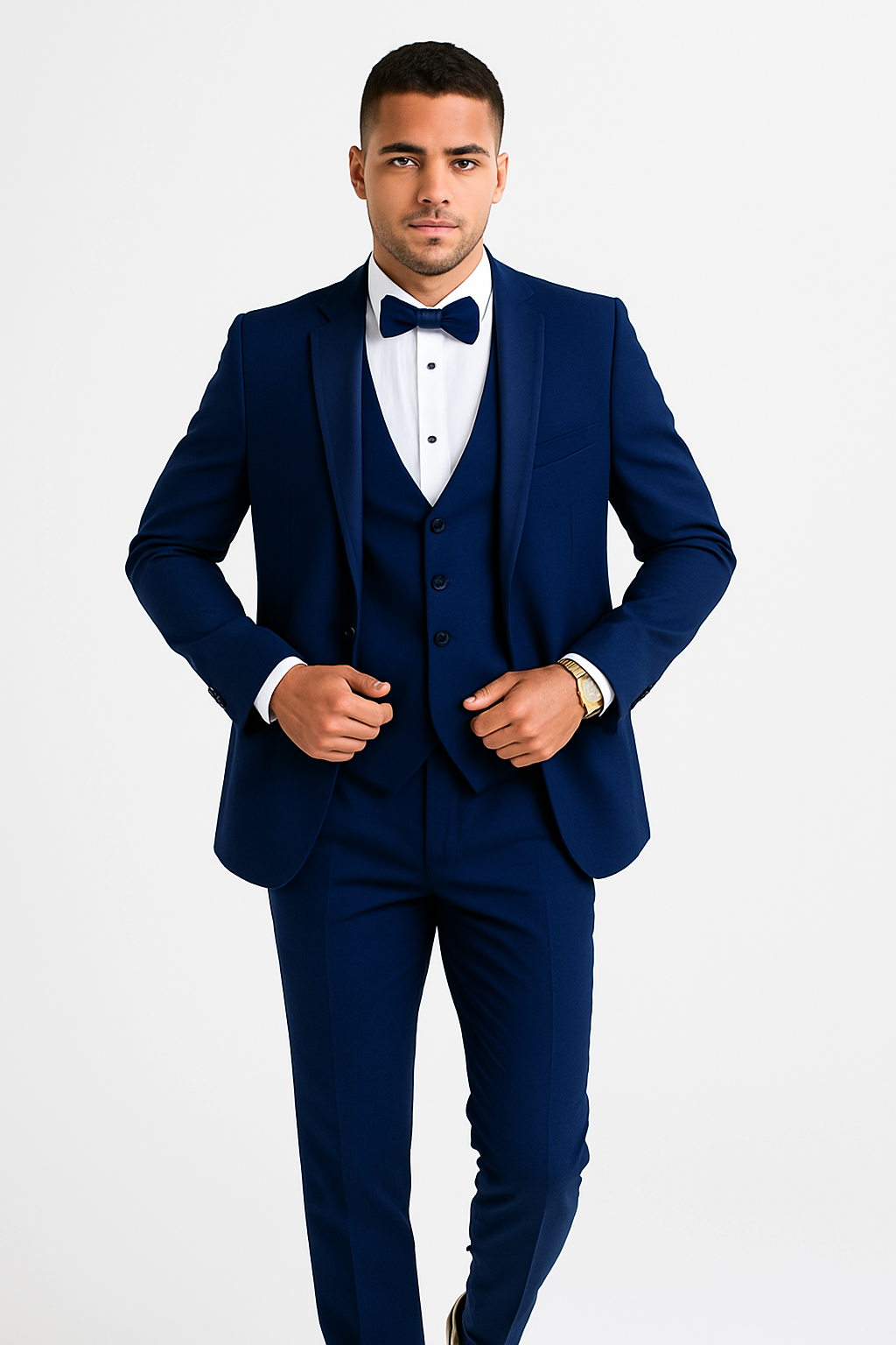 Mens 1 Button Shawl Lapel Vested Wool Wedding - Prom Tuxedo in Bright Sapphire Blue - Mens Slim Fitted Tuxedo