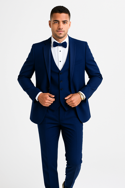 Mens 1 Button Shawl Lapel Vested Wool Wedding - Prom Tuxedo in Bright Sapphire Blue - Mens Slim Fitted Tuxedo