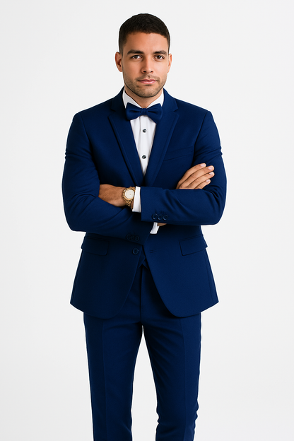 Mens 1 Button Shawl Lapel Vested Wool Wedding - Prom Tuxedo in Bright Sapphire Blue - Mens Slim Fitted Tuxedo