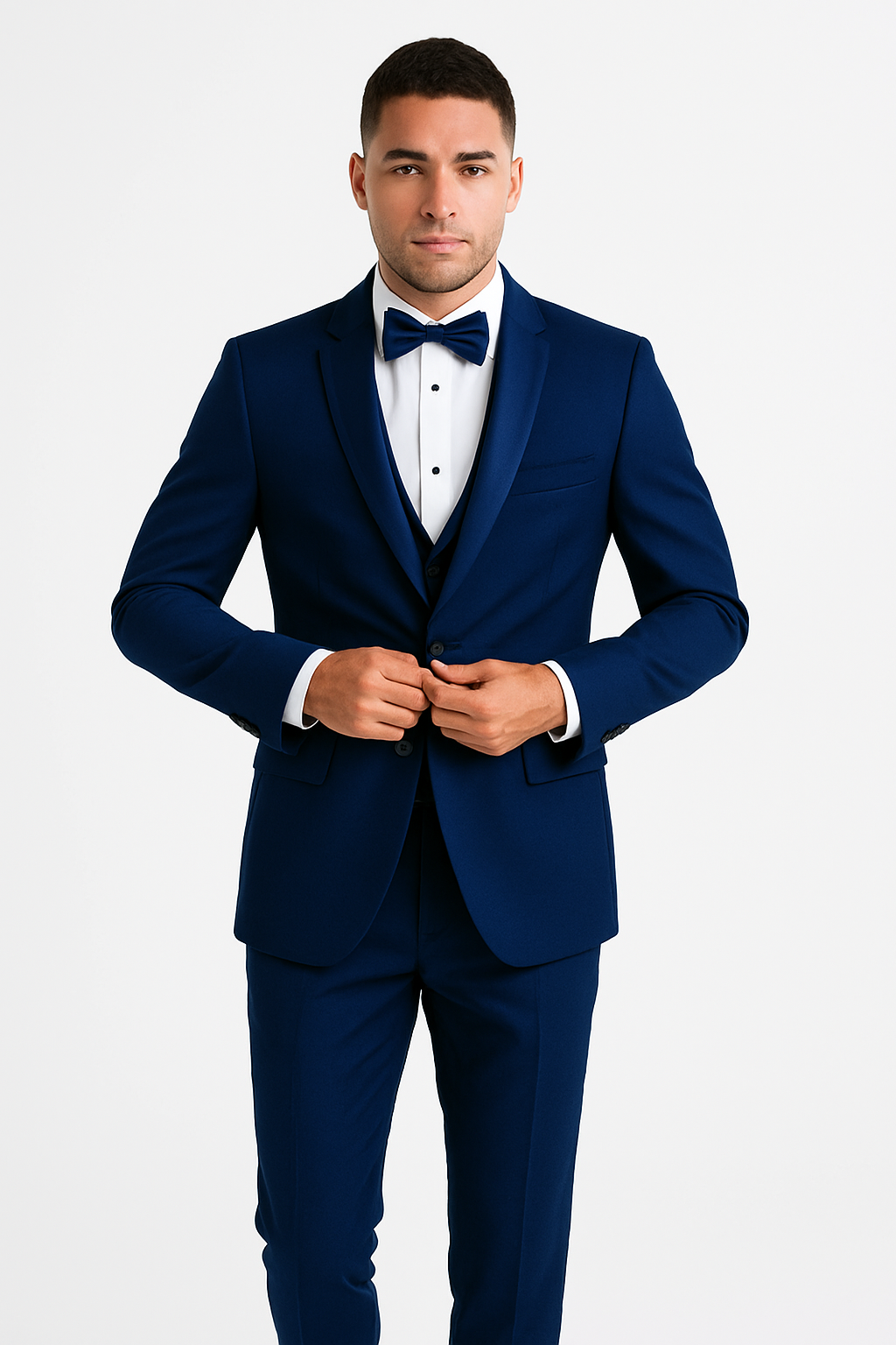Mens 1 Button Shawl Lapel Vested Wool Wedding - Prom Tuxedo in Bright Sapphire Blue - Mens Slim Fitted Tuxedo
