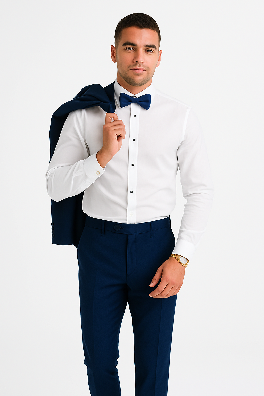 Mens 1 Button Shawl Lapel Vested Wool Wedding - Prom Tuxedo in Bright Sapphire Blue - Mens Slim Fitted Tuxedo