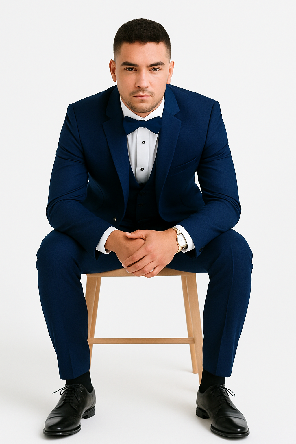 Mens 1 Button Shawl Lapel Vested Wool Wedding - Prom Tuxedo in Bright Sapphire Blue - Mens Slim Fitted Tuxedo