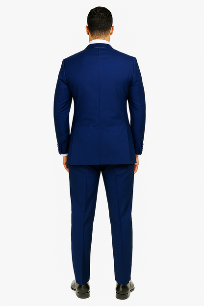 Mens 1 Button Shawl Lapel Vested Wool Wedding - Prom Tuxedo in Bright Sapphire Blue - Mens Slim Fitted Tuxedo