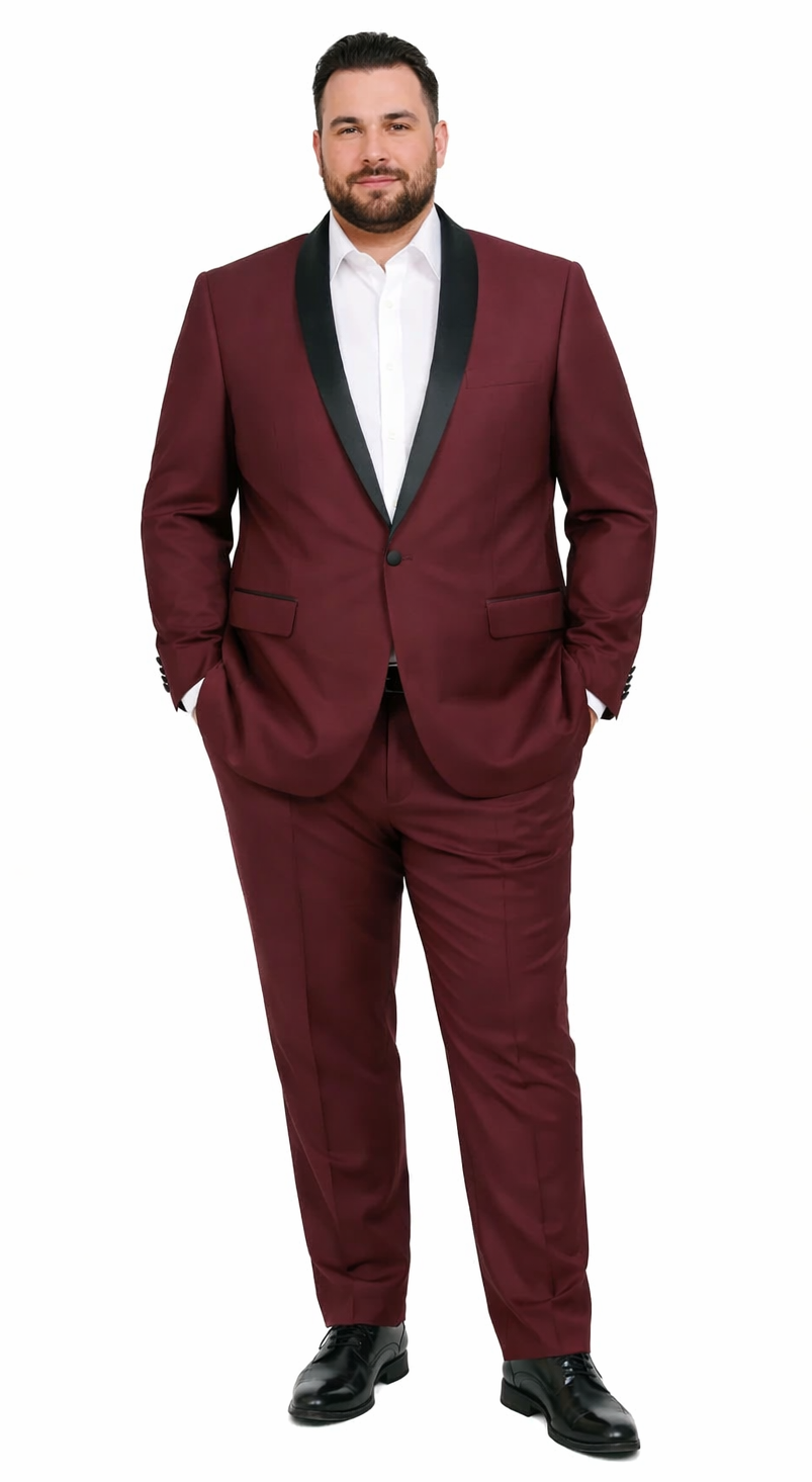Mens 1 Button Shawl Lapel Wedding | Prom Tuxedo in Burgundy