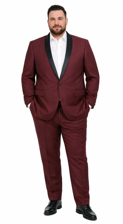 Mens 1 Button Shawl Lapel Wedding | Prom Tuxedo in Burgundy
