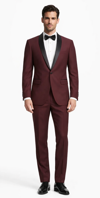 Mens 1 Button Shawl Lapel Wedding | Prom Tuxedo in Burgundy
