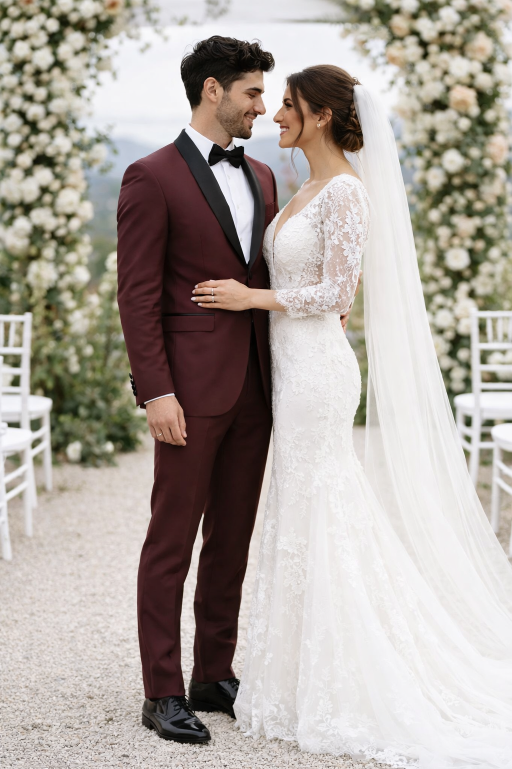 Mens 1 Button Shawl Lapel Wedding | Prom Tuxedo in Burgundy