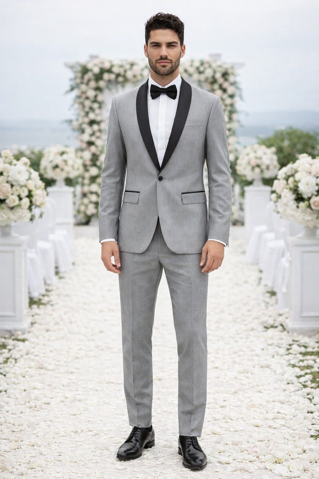 Mens 1 Button Shawl Lapel Wedding | Prom Tuxedo in Light Grey